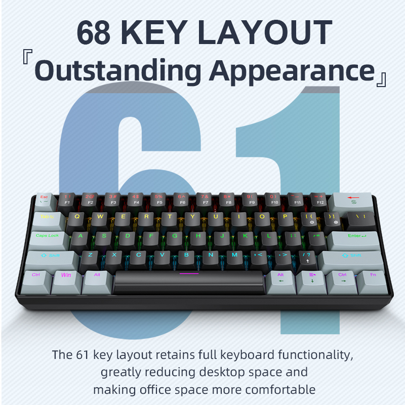 Silent Switch Mechanical Keyboard - APAYADO K61 Mini Mechanical Keyboard,Wired,61 Keys,Phantom